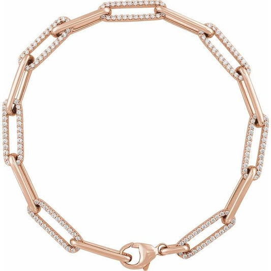 14K Rose Gold Round 1.1Mm I1, G-H 7 In Polished 1 Ctw Natural Diamond Link Bracelet
