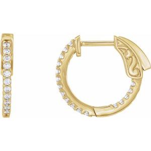 14K Yellow Gold Pair Round Shape 1.3Mm I1, H+ 1/3 Ctw Natural Diamond Inside-Outside Hinged Hoop Earrings, Length: 15.5 Mm, Thickness: 1.5 Mm