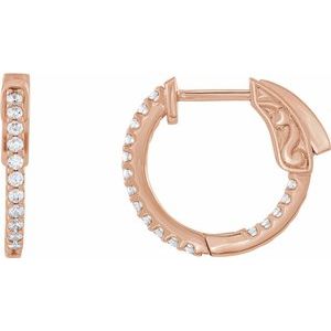 14K Rose Gold Pair Round Shape 1.3Mm I1, H+ 1/3 Ctw Natural Diamond Inside-Outside Hinged Hoop Earrings, Length: 15.5 Mm, Thickness: 1.5 Mm