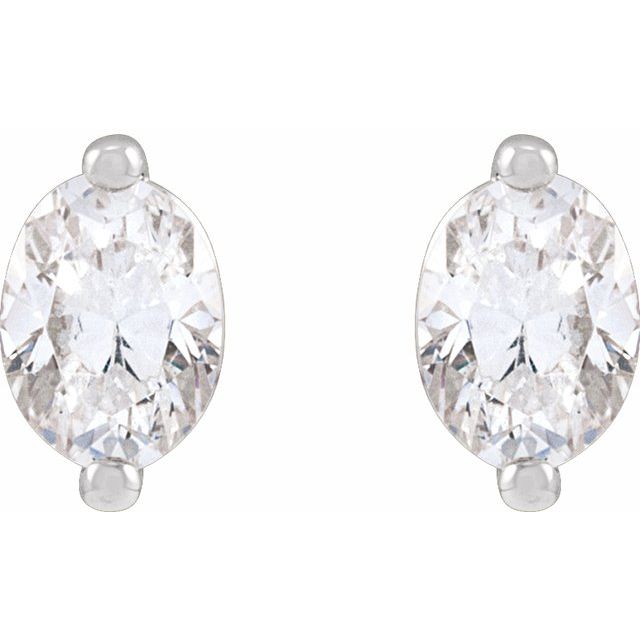 14K White Gold Oval 5 X 3Mm Si2-Si3, G-H Friction Polished Natural Diamond 2-Prong Stud Earring