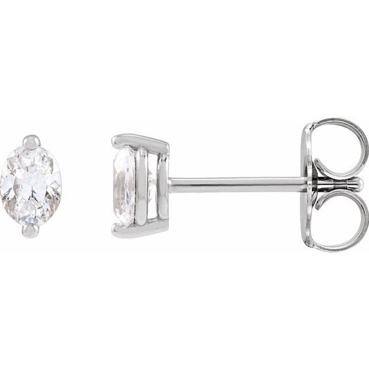 14K White Gold Oval 5 X 3Mm Si2-Si3, G-H Friction Polished Natural Diamond 2-Prong Stud Earring