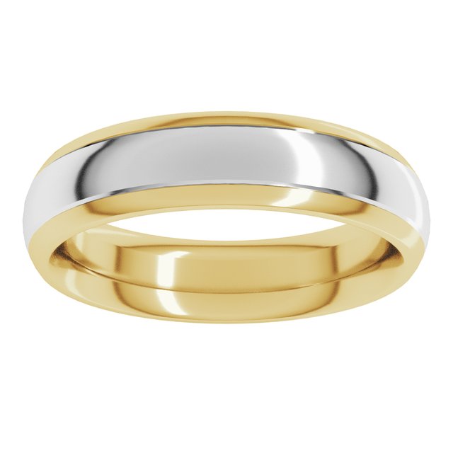14K Yellow/White Or White/Yellow Gold Stepped Beveled-Edge Inlay Comfort-Fit Half Round Band