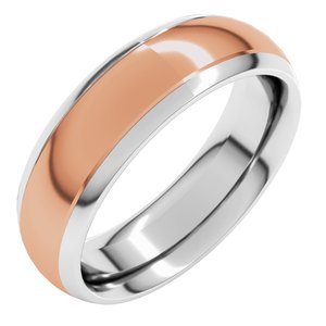 14K Yellow Or White Or Rose Gold Stepped Beveled-Edge Inlay Comfort-Fit Half Round Band