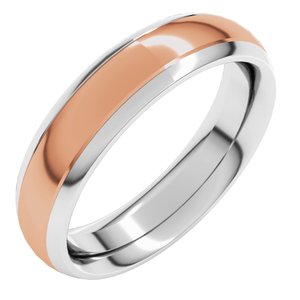 14K Yellow Or White Or Rose Gold Stepped Beveled-Edge Inlay Comfort-Fit Half Round Band