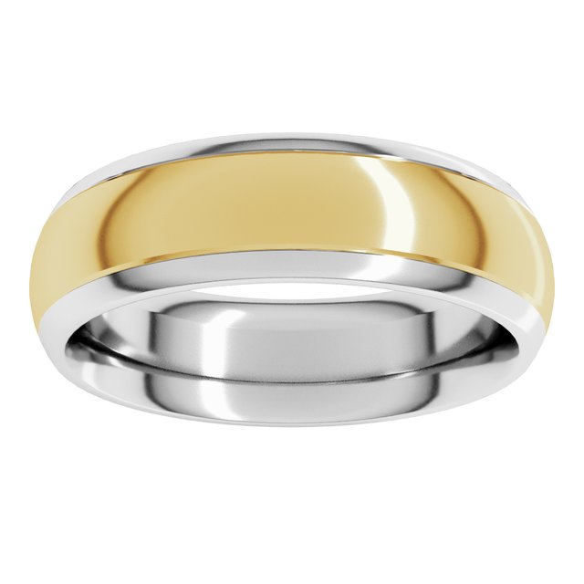 14K Yellow/White Or White/Yellow Gold Stepped Beveled-Edge Inlay Comfort-Fit Half Round Band