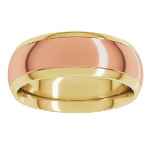 14K Yellow Or White Or Rose Gold Stepped Beveled-Edge Inlay Comfort-Fit Half Round Band