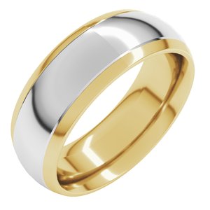 14K Yellow Or White Or Rose Gold Stepped Beveled-Edge Inlay Comfort-Fit Half Round Band