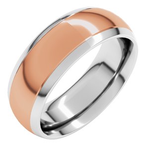 14K Yellow Or White Or Rose Gold Stepped Beveled-Edge Inlay Comfort-Fit Half Round Band