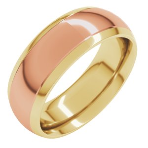 14K Yellow Or White Or Rose Gold Stepped Beveled-Edge Inlay Comfort-Fit Half Round Band