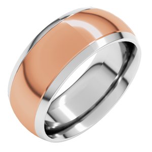 14K Yellow Or White Or Rose Gold Stepped Beveled-Edge Inlay Comfort-Fit Half Round Band