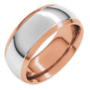 14K Yellow Or White Or Rose Gold Stepped Beveled-Edge Inlay Comfort-Fit Half Round Band