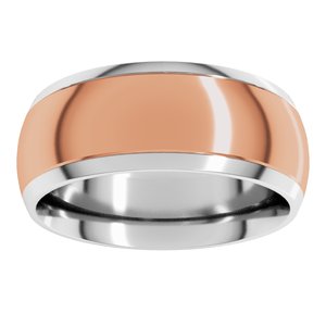 14K Yellow Or White Or Rose Gold Stepped Beveled-Edge Inlay Comfort-Fit Half Round Band