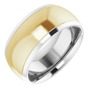 14K Yellow Or White Or Rose Gold Stepped Beveled-Edge Inlay Comfort-Fit Half Round Band