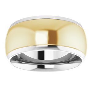 14K Yellow Or White Or Rose Gold Stepped Beveled-Edge Inlay Comfort-Fit Half Round Band
