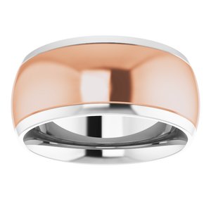 14K Yellow Or White Or Rose Gold Stepped Beveled-Edge Inlay Comfort-Fit Half Round Band