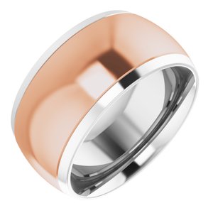 14K Yellow Or White Or Rose Gold Stepped Beveled-Edge Inlay Comfort-Fit Half Round Band