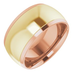 14K Yellow Or White Or Rose Gold Stepped Beveled-Edge Inlay Comfort-Fit Half Round Band