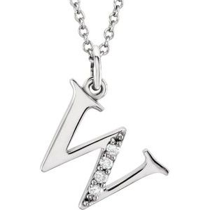 14K White Gold Initial W Round 1 Mm G-H I1 .02 Ctw Natural Diamond Initial Necklace, Length: 16 In