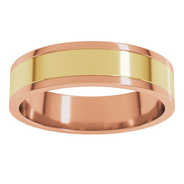 14K Rose/Yellow Or Yellow/White Gold Standard Stepped-Edge Inlay Flat Grooves Band