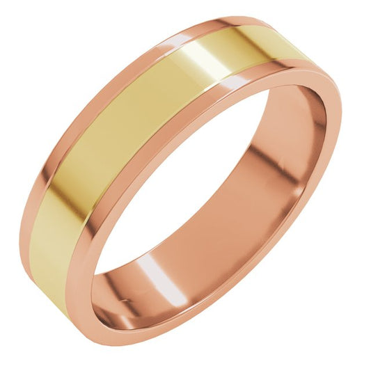 14K Rose/Yellow Or Yellow/White Gold Standard Stepped-Edge Inlay Flat Grooves Band