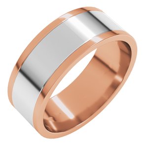 14K Yellow Or White Or Rose Gold Stepped-Edge Inlay Flat Band