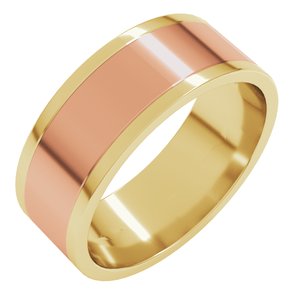 14K Yellow Or White Or Rose Gold Stepped-Edge Inlay Flat Band