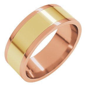 14K Yellow Or White Or Rose Gold Stepped-Edge Inlay Flat Band