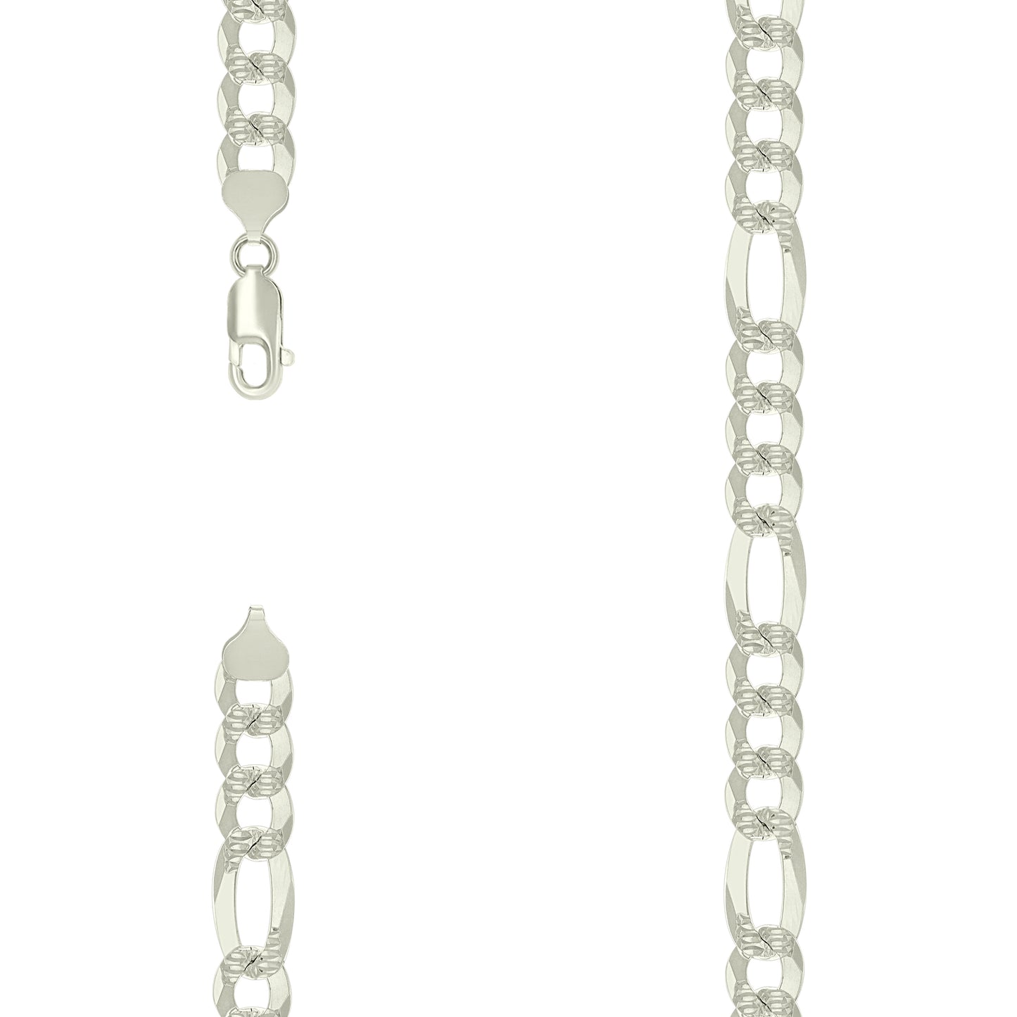 Sterling Silver Pave Super Flat Figaro Chain