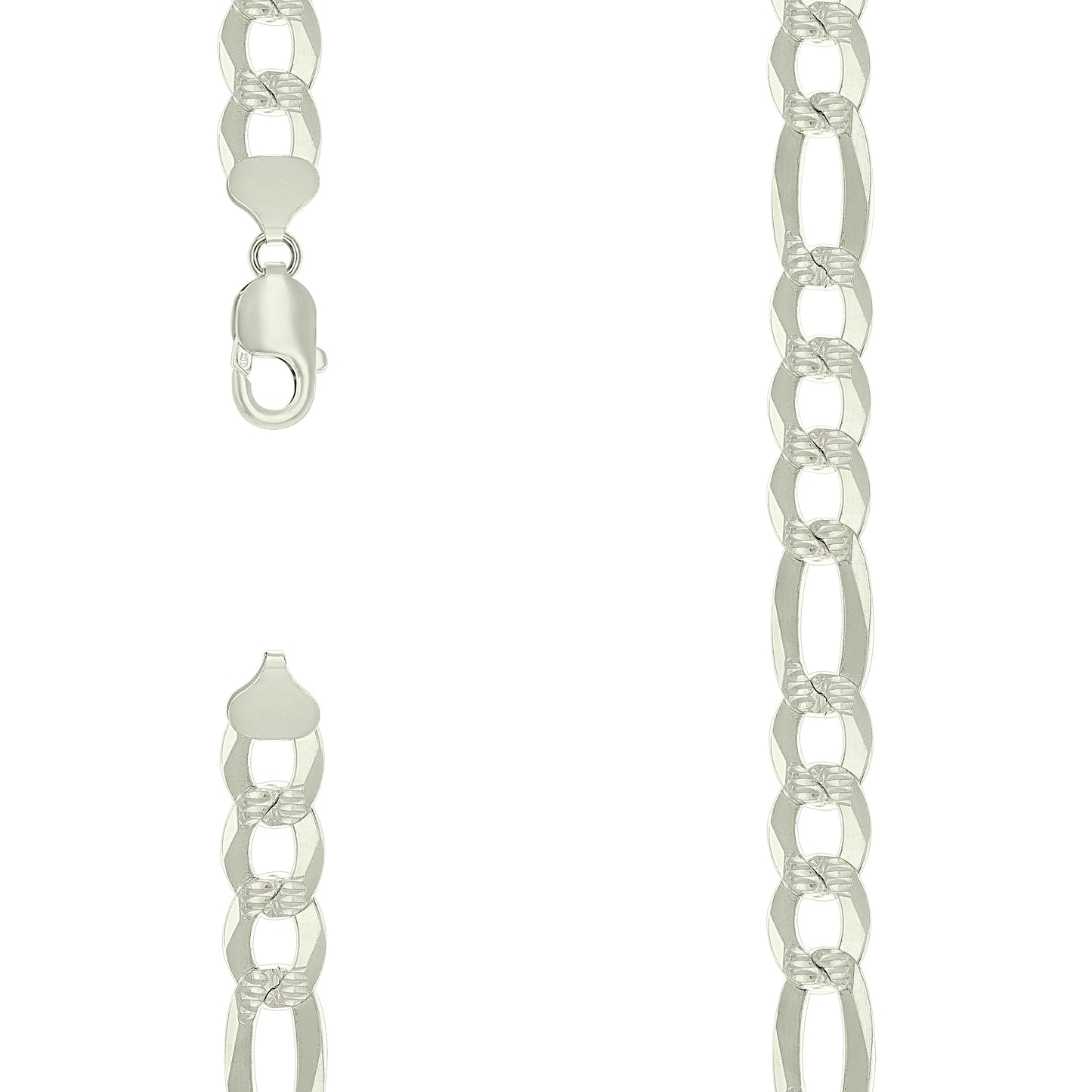 Sterling Silver Pave Super Flat Figaro Chain