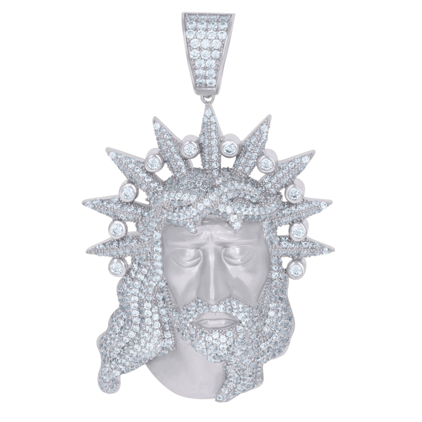Sterling Silver Mens Cubic-Zirconia Jesus Religious Charm Pendant