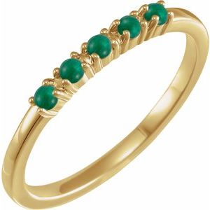 14K Yellow Gold  Round 2 Mm Polished Natural Emerald Cabochon Stackable Ring Size 7