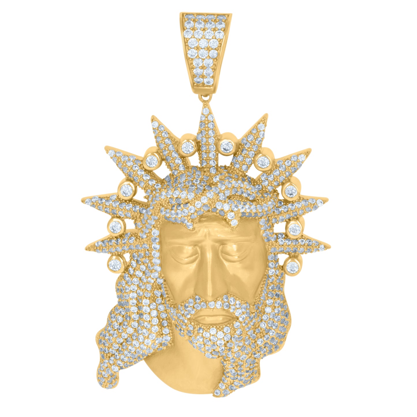 Sterling Silver Mens Cubic-Zirconia Jesus Religious Charm Pendant