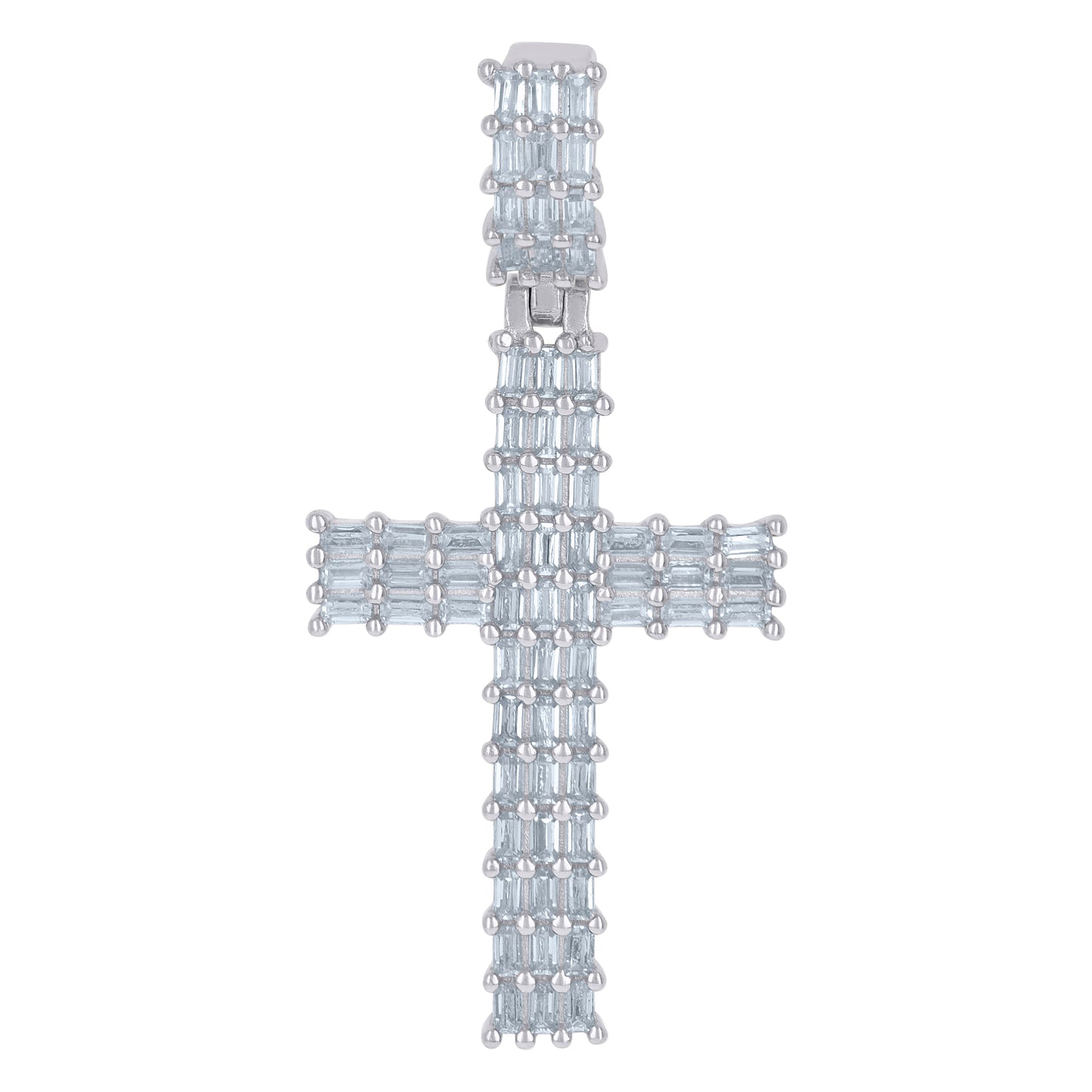 Sterling Silver Mens Baguette Cubic-Zirconia Cross Religious Charm Pendant