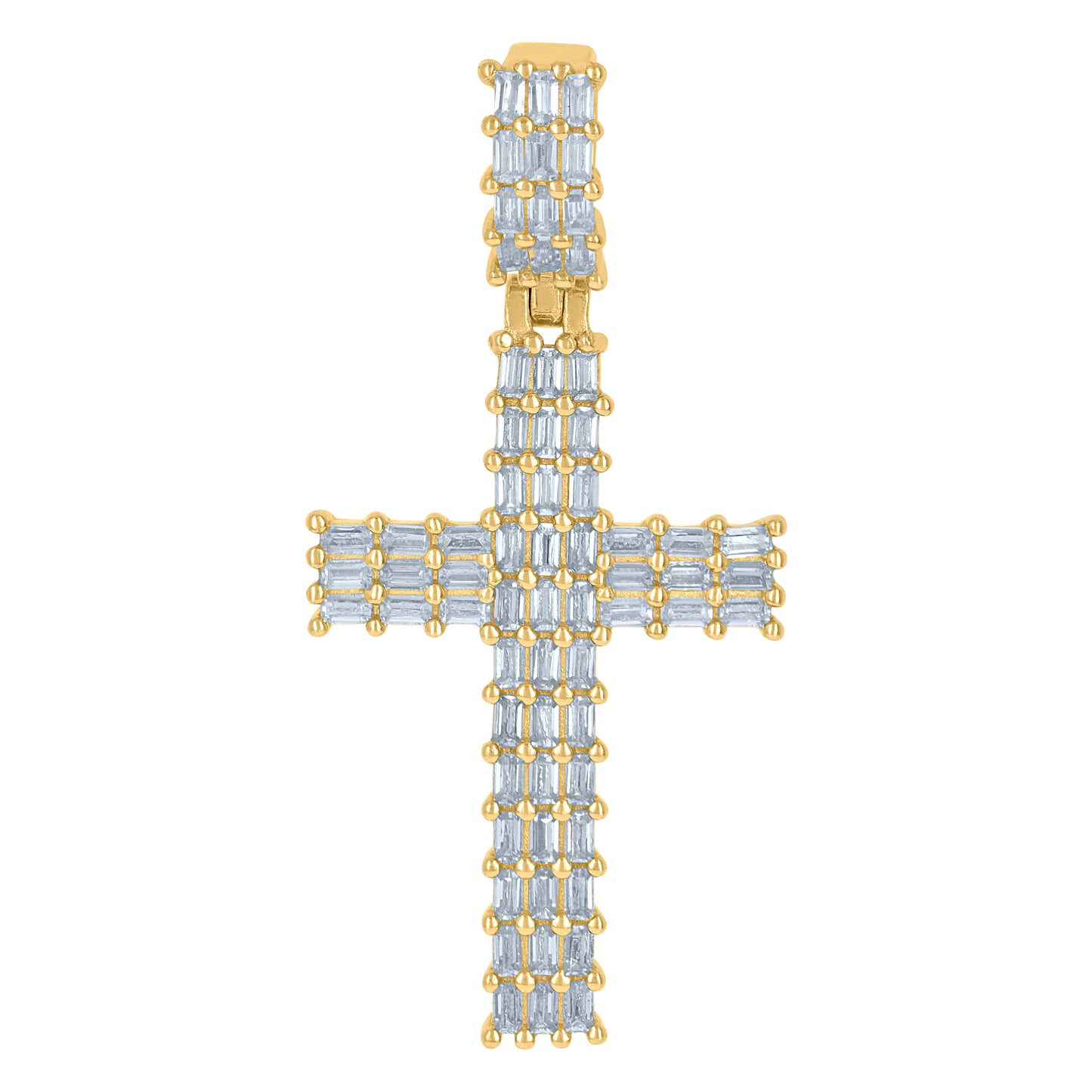 Sterling Silver Mens Baguette Cubic-Zirconia Cross Religious Charm Pendant