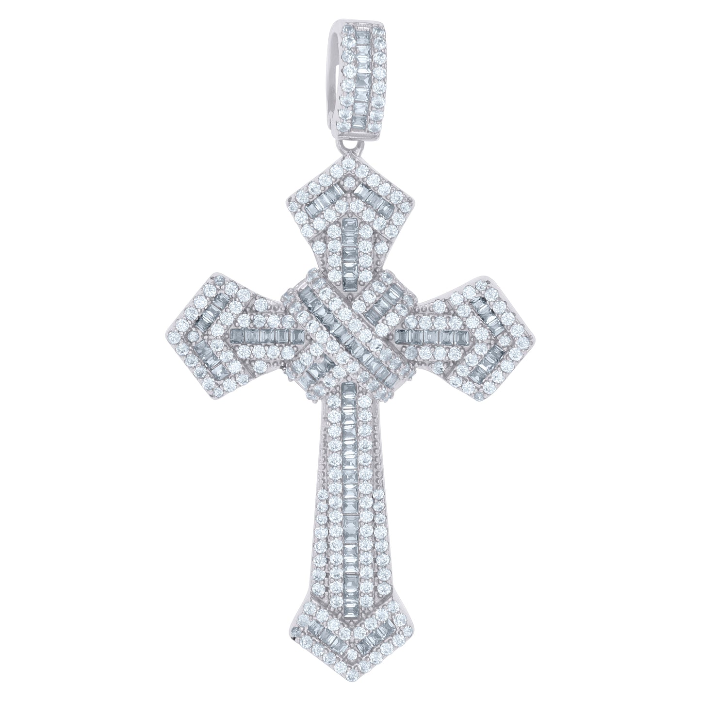 Sterling Silver Mens Cubic-Zirconia Cross Religious Charm Pendant