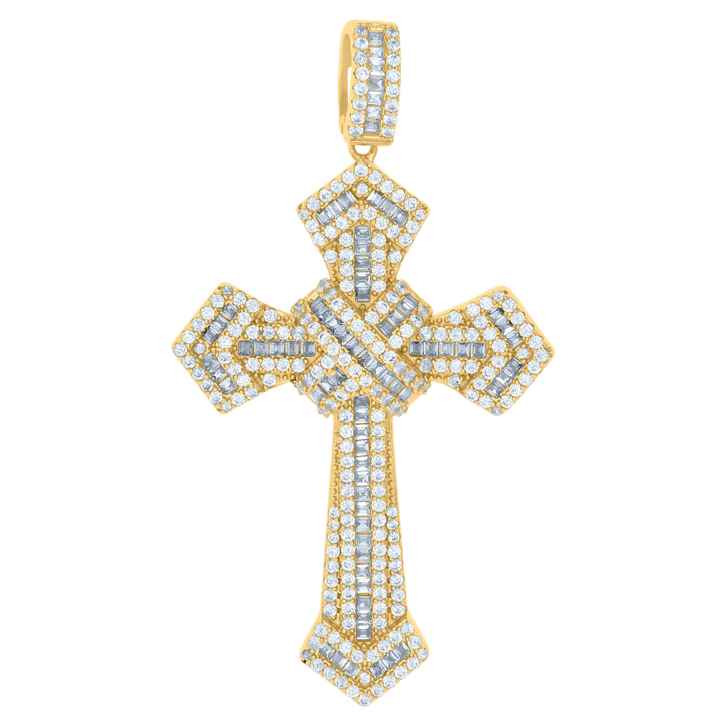 Sterling Silver Mens Cubic-Zirconia Cross Religious Charm Pendant