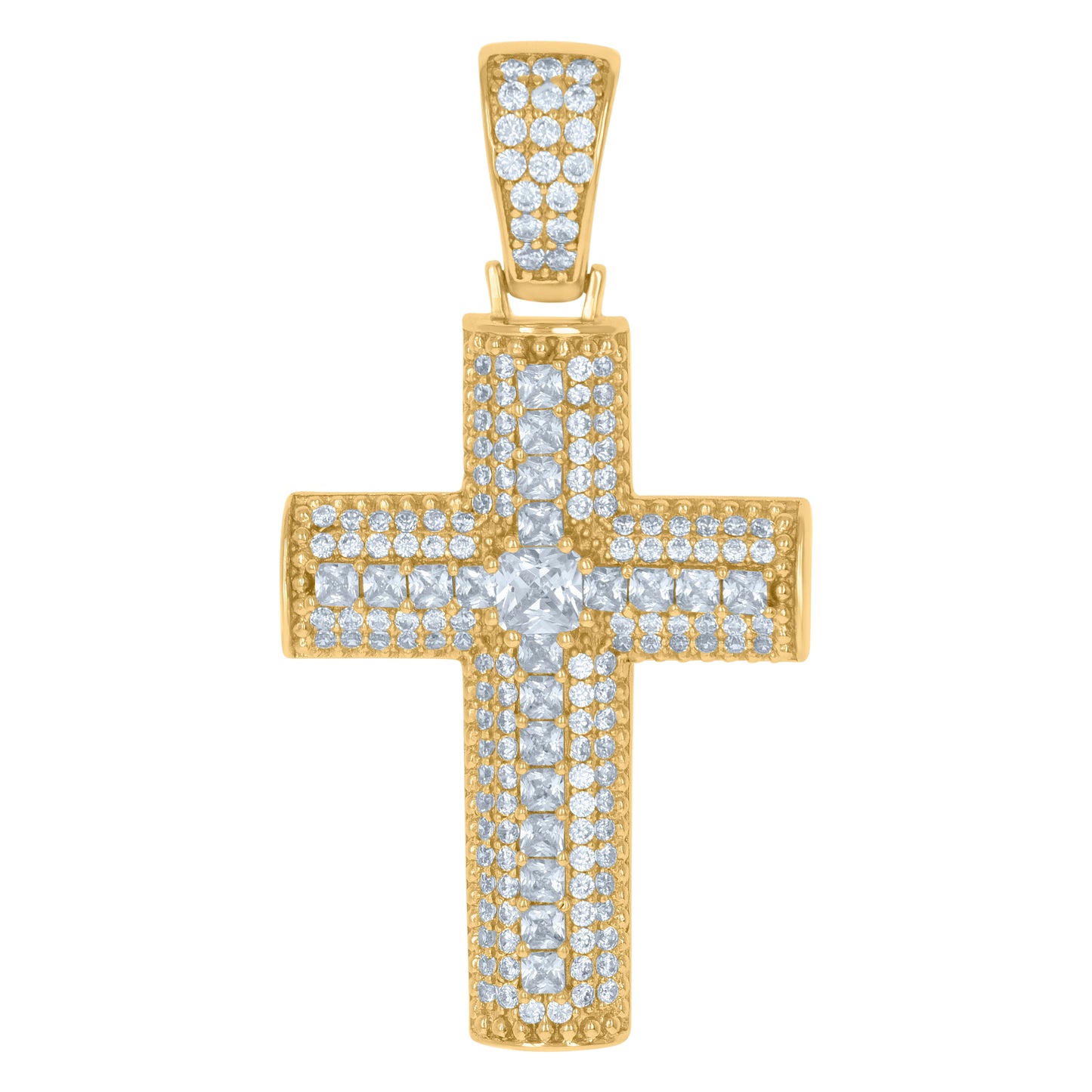 Sterling Silver Mens Princess Cubic-Zirconia Cross Religious Charm Pendant
