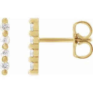 14K Yellow Gold Round 1.5 Mm 1/10 Ctw Natural Diamond Bar Earrings