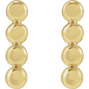 14K Yellow Gold 6 X 1.5 Mm Pair Friction Backs Polished Beaded Bar Earrings