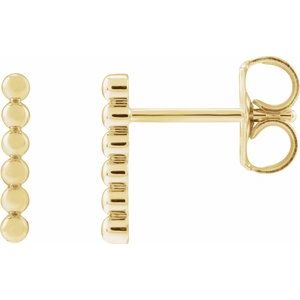 14K Yellow Gold 9.5 X 1.5 Mm Pair Friction Backs Polished Beaded Bar Earrings