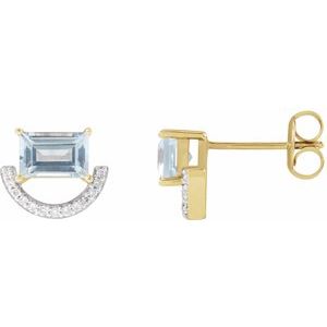 14K Yellow Gold Straight Baguette 6 X 4 Mm Natural Sky Blue Topaz And 3/4 Ctw Natural Diamond Earring With 14Kw Rhodium-Plated Prongs