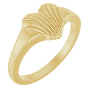 14K Yellow Gold Polished Ribbed Heart Ring Size 7