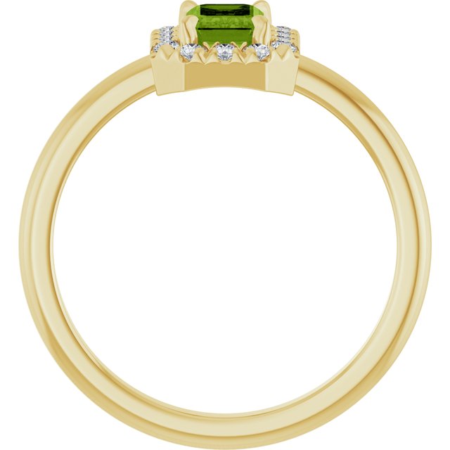 14K Yellow Gold  Emerald 6 X 4 Mm  Polished Natural Peridot And 1/5 Ctw Natural Diamond French-Set Halo-Style Ring