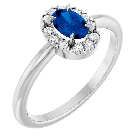 14K Yellow Or White Gold  Oval Polished Natural Gemtone And Natural Diamond French-Set Halo-Style Ring