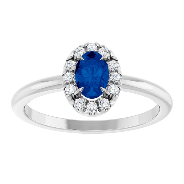 14K Yellow Or White Gold  Oval Polished Natural Gemtone And Natural Diamond French-Set Halo-Style Ring