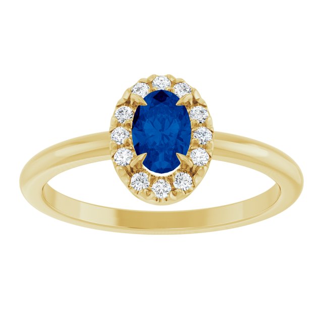 14K Yellow Gold  Oval 6 X 4 Mm  Polished Lab-Grown Emerald And 1/10 Ctw Natural Diamond French-Set Halo-Style Ring