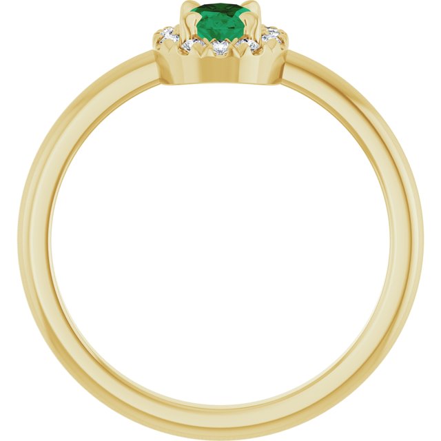 14K Yellow Gold  Oval 6 X 4 Mm  Polished Lab-Grown Emerald And 1/10 Ctw Natural Diamond French-Set Halo-Style Ring