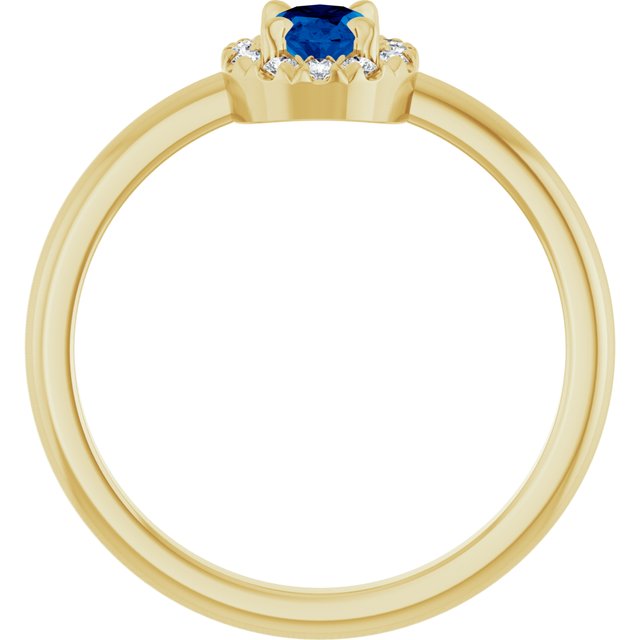 14K Yellow Gold  Oval 6 X 4 Mm  Polished Lab-Grown Emerald And 1/10 Ctw Natural Diamond French-Set Halo-Style Ring