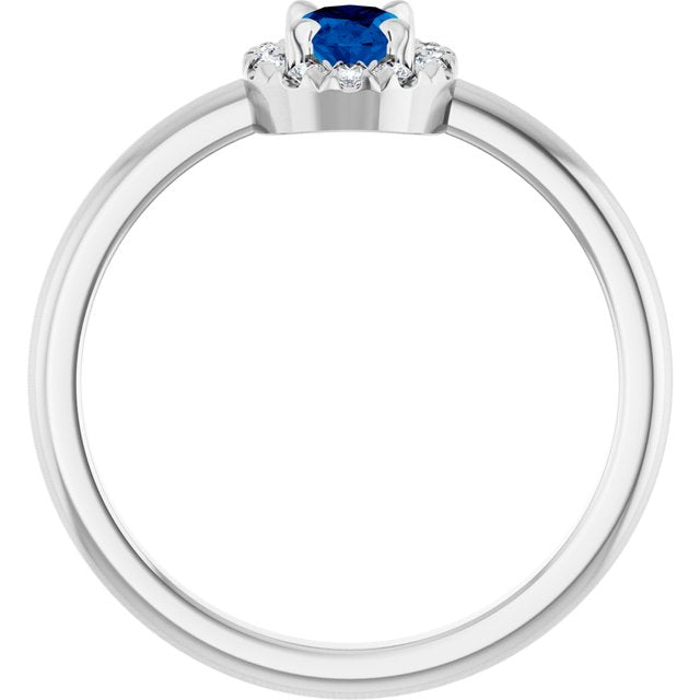 14K Yellow Or White Gold  Oval Polished Natural Gemtone And Natural Diamond French-Set Halo-Style Ring