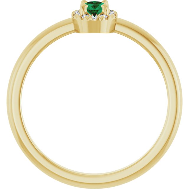 14K Yellow Gold  Oval 6 X 4 Mm  Polished Lab-Grown Emerald And 1/10 Ctw Natural Diamond French-Set Halo-Style Ring